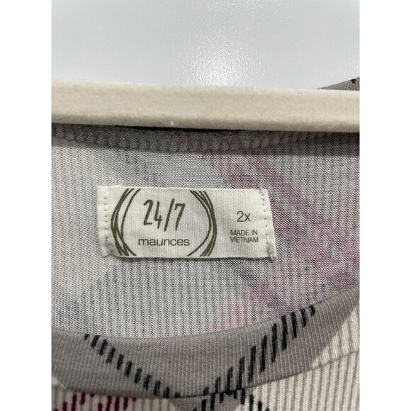 Maurices 24/7 Dress Plus Size 2X Plaid Long Sleeve Scoop Neck Knee Length Gray - Picture 3 of 7